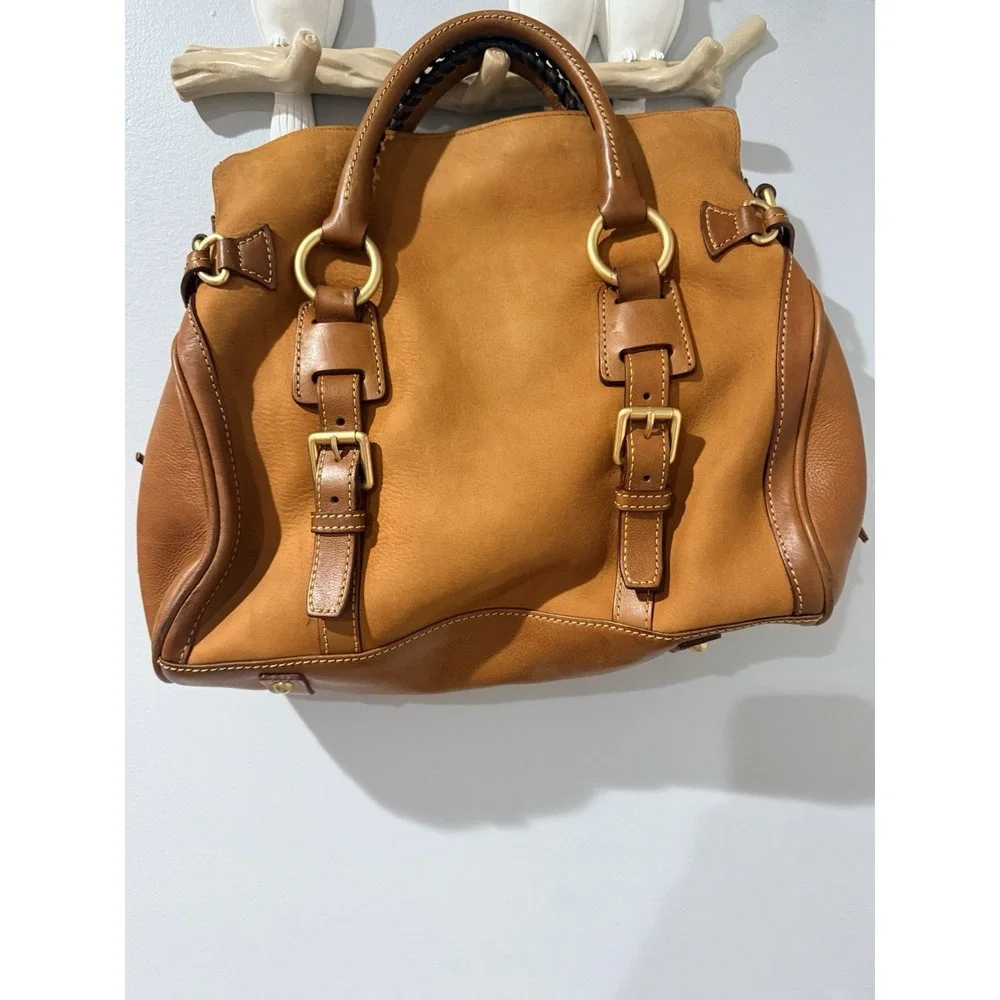 Dooney and Bourke Leather Florentine Satchel  Handbag‎ Crossbody Two Tone Tan N